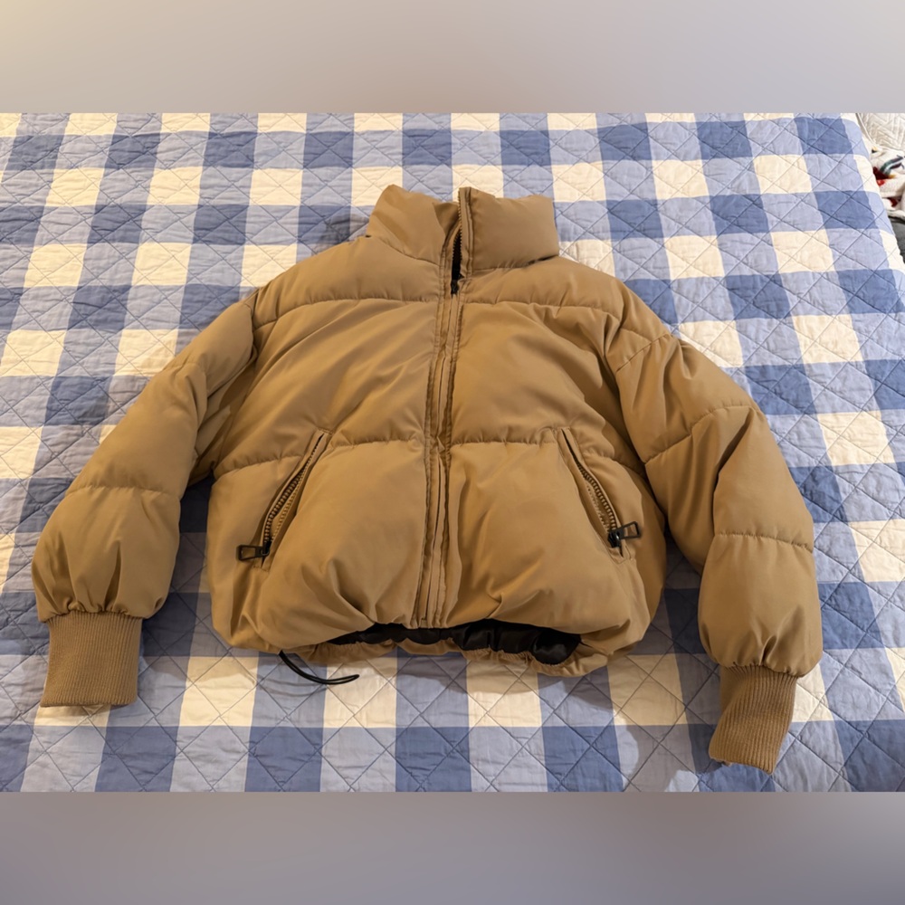 Shein Cropped Puffer Jacket in Tan